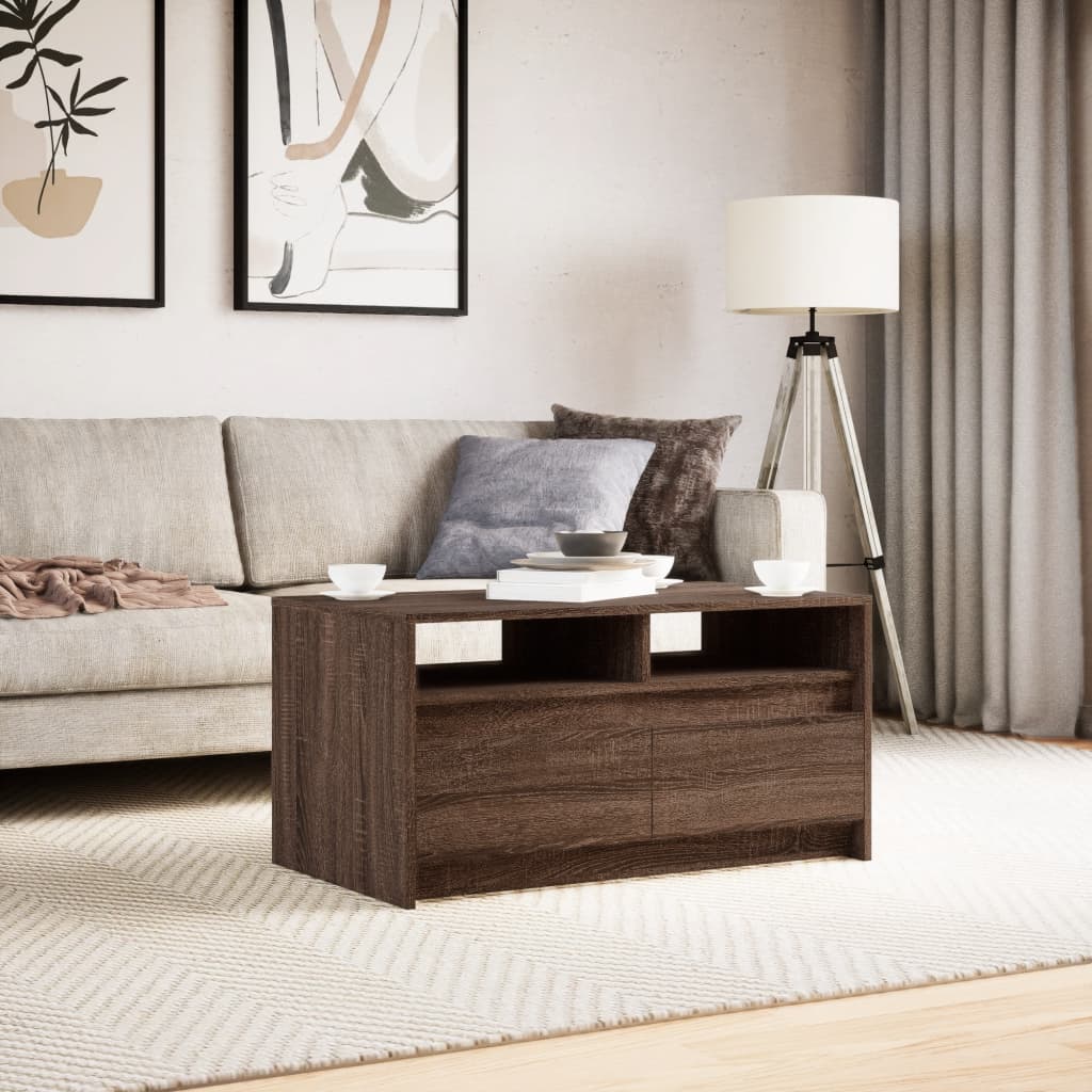 Salontafel met LED-verlichting bewerkt hout bruin eikenkleur is nu te koop bij PeponiXL, paradijselijk wonen!