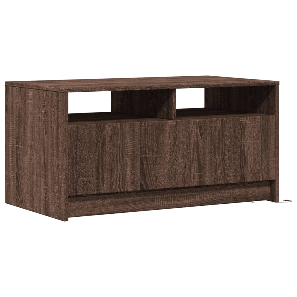 Salontafel met LED-verlichting bewerkt hout bruin eikenkleur is nu te koop bij PeponiXL, paradijselijk wonen!