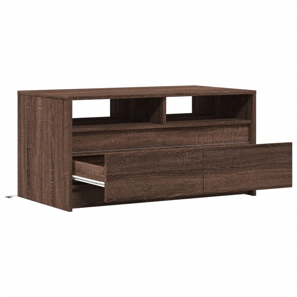 Salontafel met LED-verlichting bewerkt hout bruin eikenkleur is nu te koop bij PeponiXL, paradijselijk wonen!