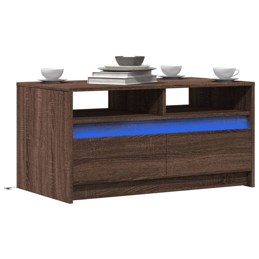 Salontafel met LED-verlichting bewerkt hout bruin eikenkleur is nu te koop bij PeponiXL, paradijselijk wonen!