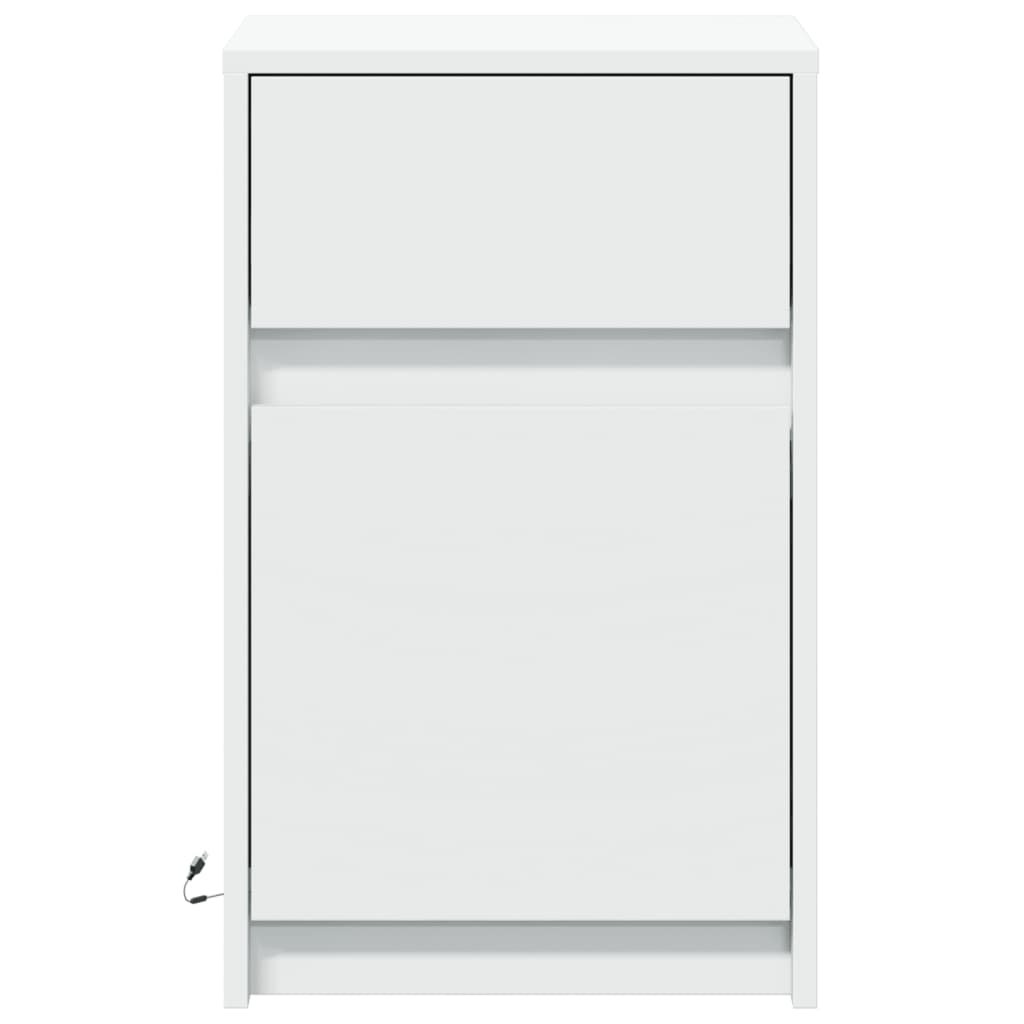 Nachtkastje met LED-verlichting bewerkt hout wit is nu te koop bij PeponiXL, paradijselijk wonen!