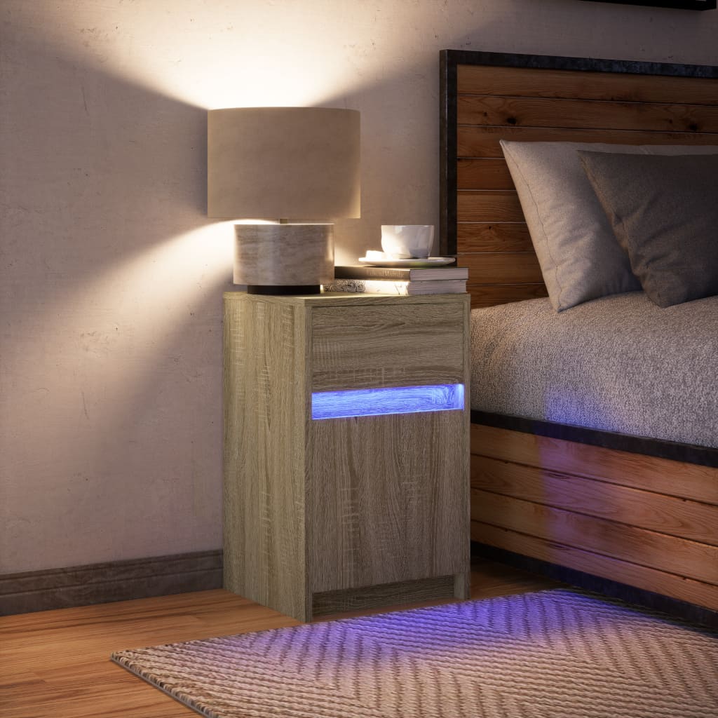 Nachtkastje met LED-verlichting bewerkt hout sonoma eikenkleur is nu te koop bij PeponiXL, paradijselijk wonen!