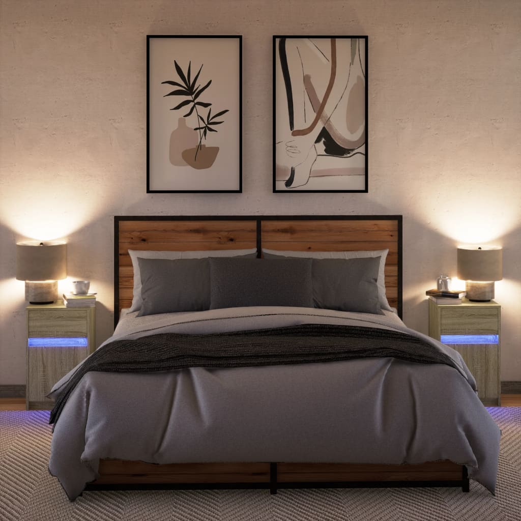 Nachtkastjes met LED-verlichting 2 st bewerkt hout sonoma eiken is nu te koop bij PeponiXL, paradijselijk wonen!