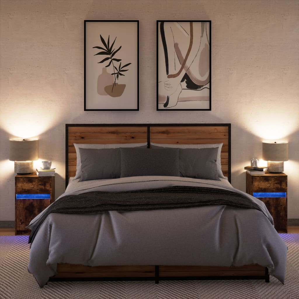 Nachtkastjes met LED 2 st bewerkt hout gerookt eikenkleurig is nu te koop bij PeponiXL, paradijselijk wonen!