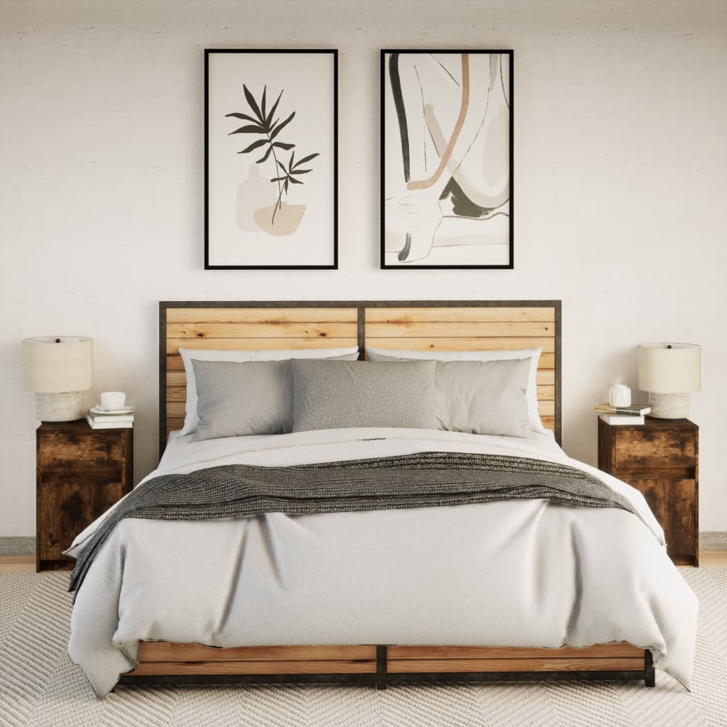 Nachtkastjes met LED 2 st bewerkt hout gerookt eikenkleurig is nu te koop bij PeponiXL, paradijselijk wonen!