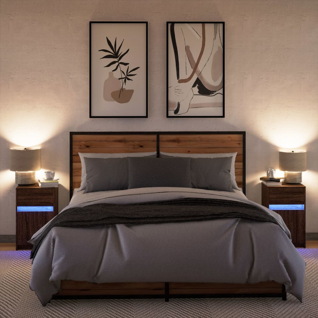 Nachtkastjes met LED 2 st bewerkt hout bruin eikenkleur is nu te koop bij PeponiXL, paradijselijk wonen!