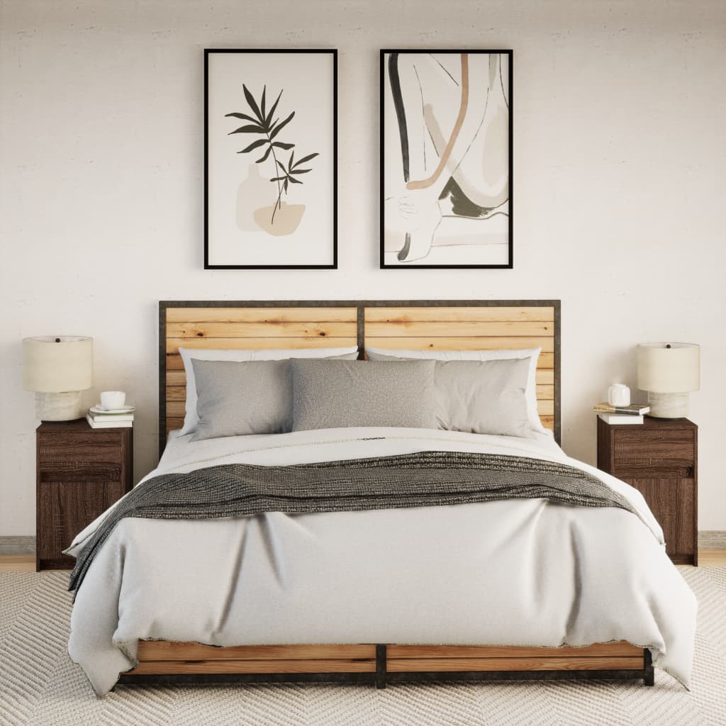 Nachtkastjes met LED 2 st bewerkt hout bruin eikenkleur is nu te koop bij PeponiXL, paradijselijk wonen!