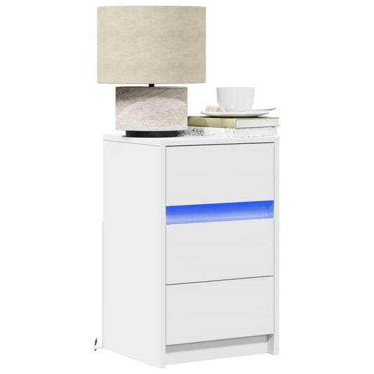 Nachtkastje met LED-verlichting bewerkt hout wit is nu te koop bij PeponiXL, paradijselijk wonen!