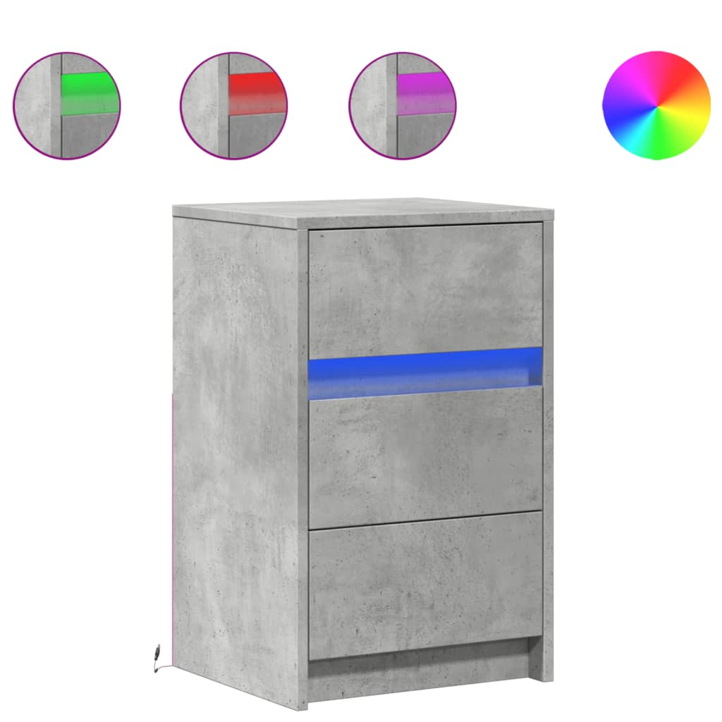 Nachtkastje met LED-verlichting bewerkt hout betongrijs is nu te koop bij PeponiXL, paradijselijk wonen!