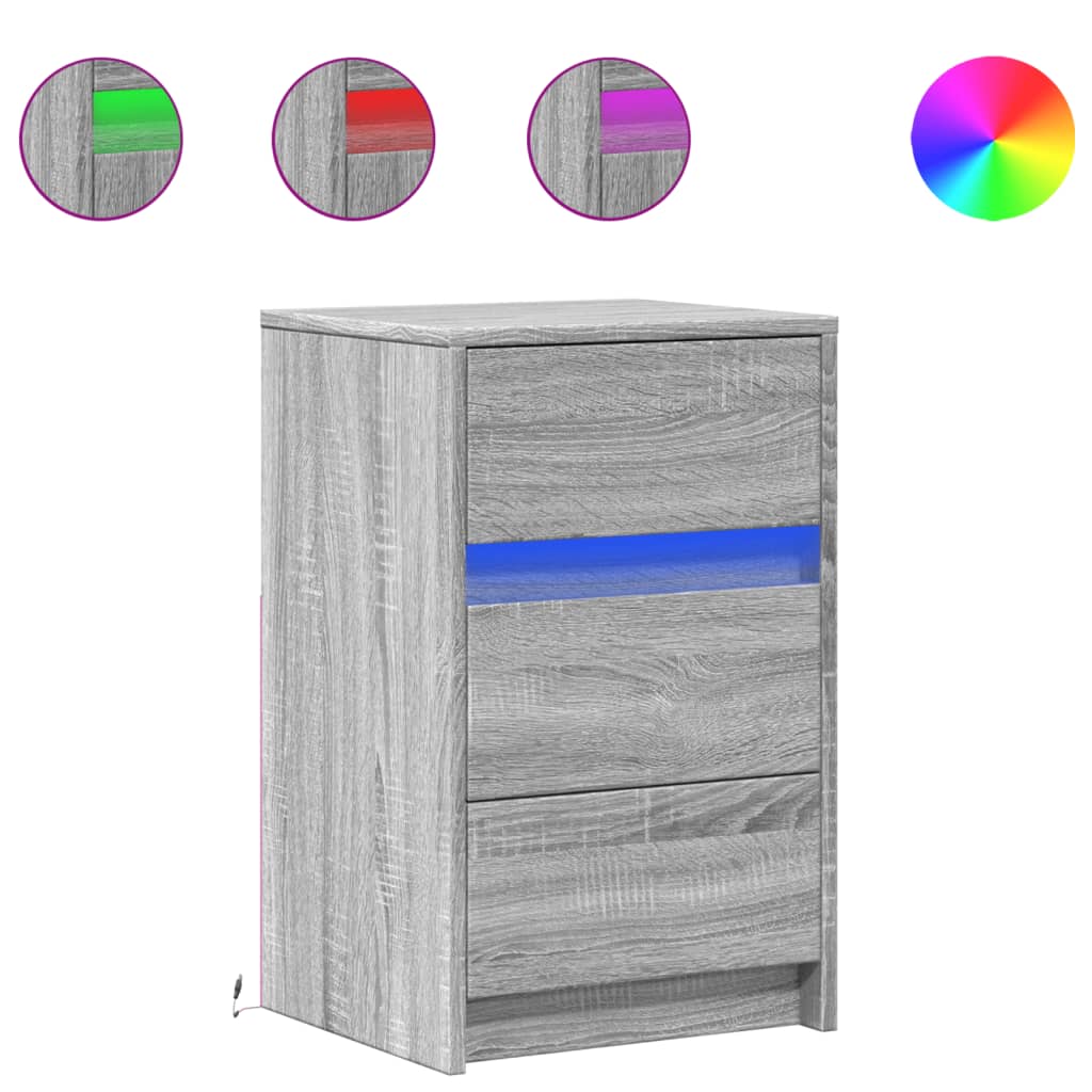 Nachtkastje met LED-verlichting bewerkt hout grijs sonoma is nu te koop bij PeponiXL, paradijselijk wonen!