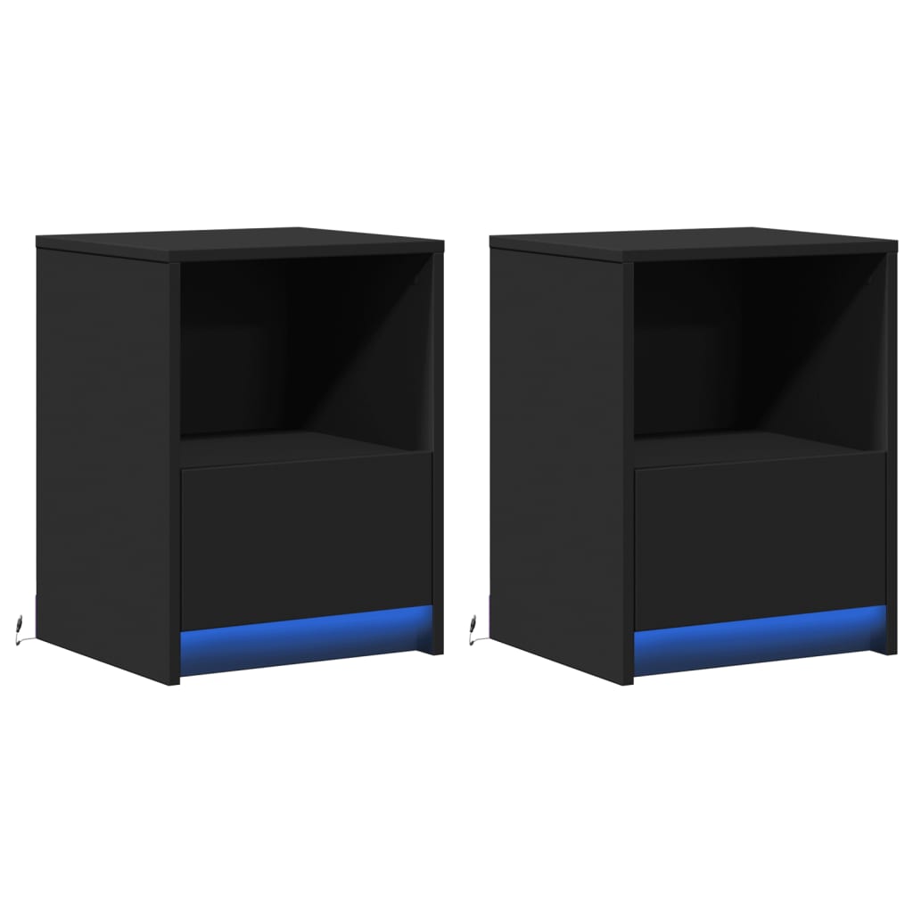 Nachtkastjes met LED-verlichting 2 st bewerkt hout zwart is nu te koop bij PeponiXL, paradijselijk wonen!