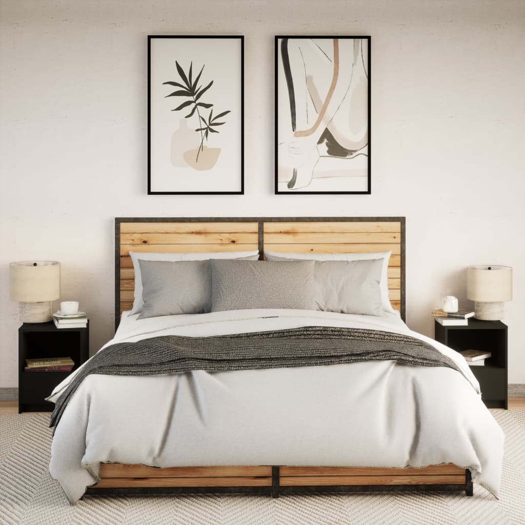 Nachtkastjes met LED-verlichting 2 st bewerkt hout zwart is nu te koop bij PeponiXL, paradijselijk wonen!