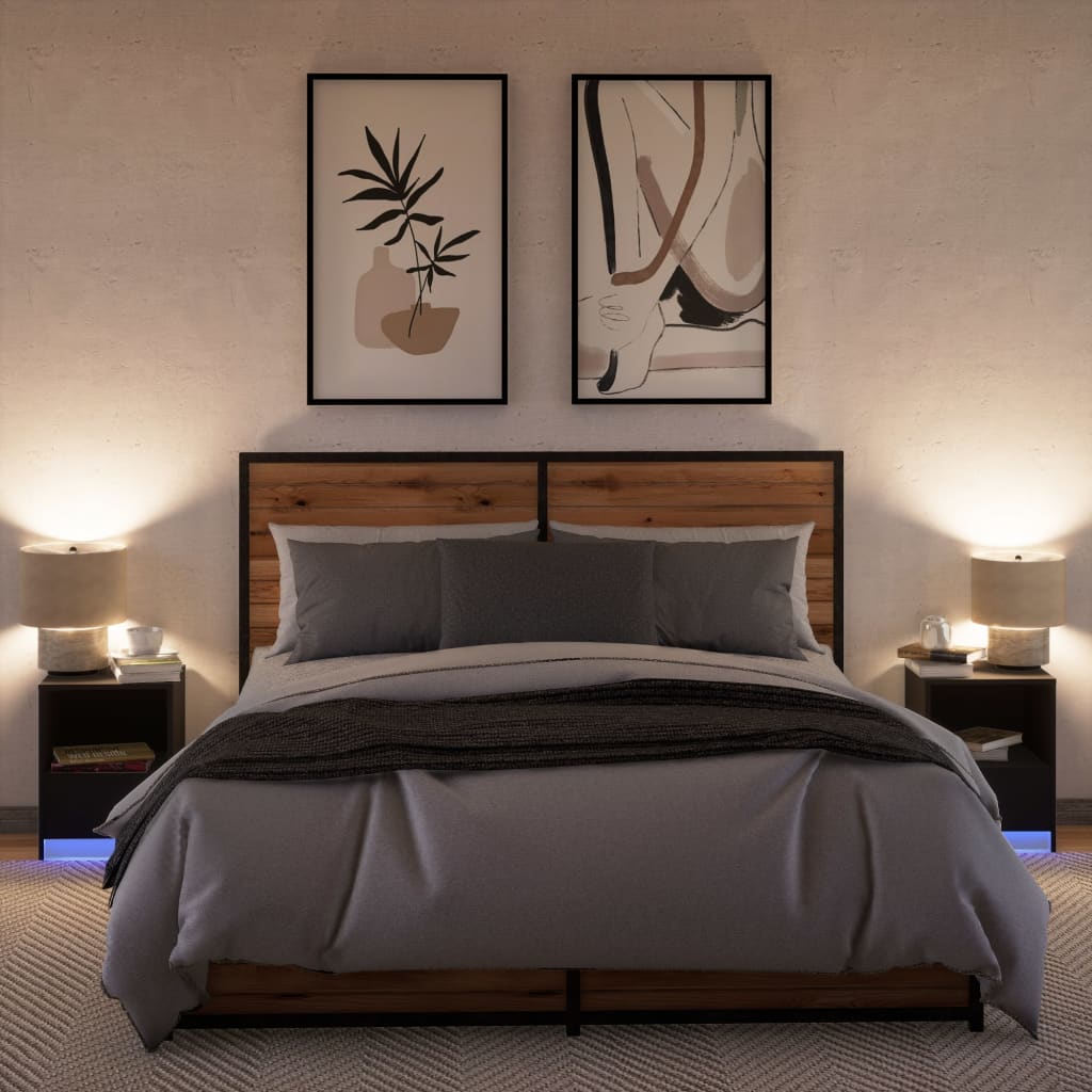 Nachtkastjes met LED-verlichting 2 st bewerkt hout zwart is nu te koop bij PeponiXL, paradijselijk wonen!