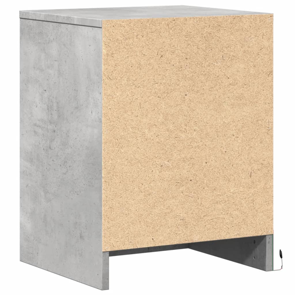 Nachtkastje met LED-verlichting bewerkt hout betongrijs is nu te koop bij PeponiXL, paradijselijk wonen!