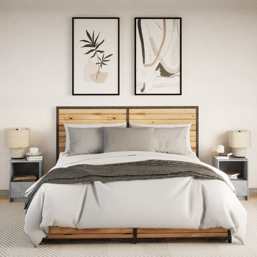 Nachtkastjes met LED-verlichting 2 st bewerkt hout betongrijs is nu te koop bij PeponiXL, paradijselijk wonen!