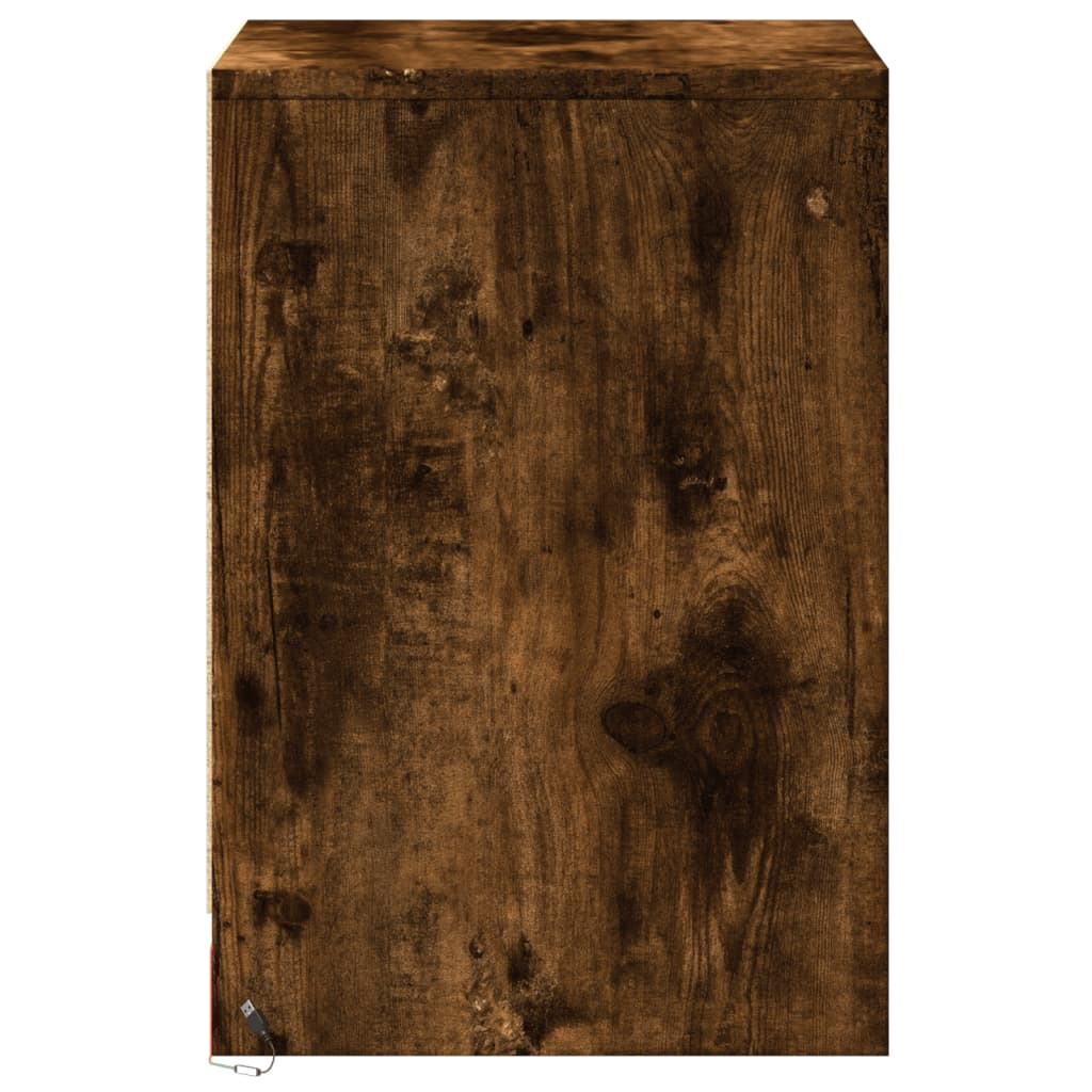 nachtkastje met LED-verlichting bewerkt hout gerookt eikenkleur is nu te koop bij PeponiXL, paradijselijk wonen!