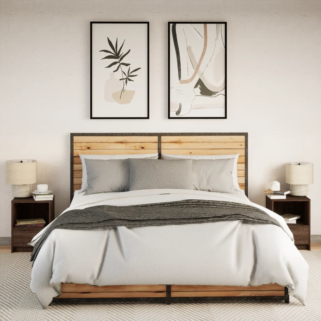 Nachtkastjes met LED 2 st bewerkt hout bruin eikenkleur is nu te koop bij PeponiXL, paradijselijk wonen!