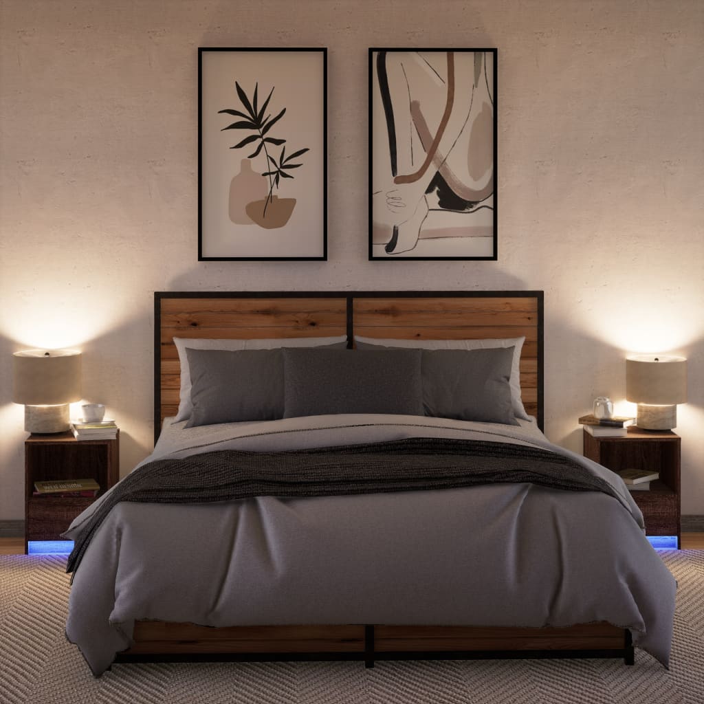 Nachtkastjes met LED 2 st bewerkt hout bruin eikenkleur is nu te koop bij PeponiXL, paradijselijk wonen!