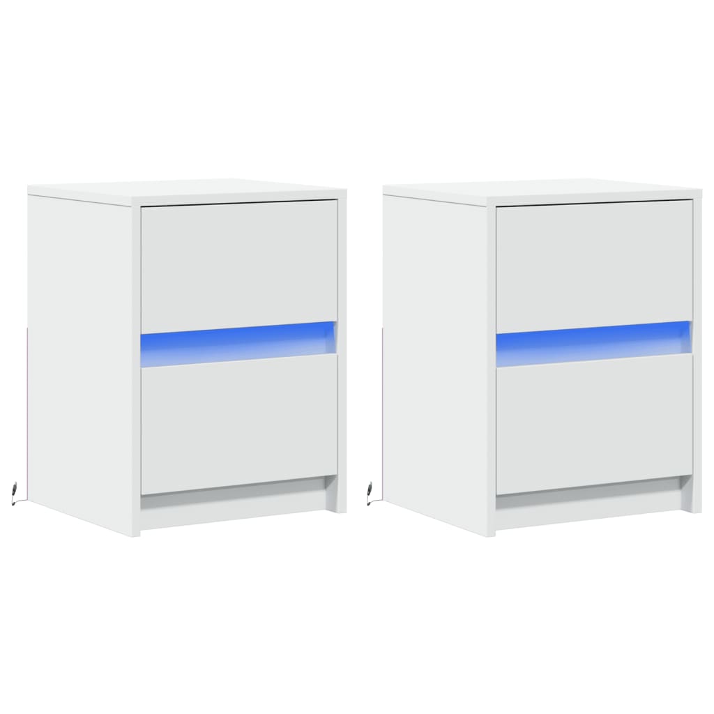 Nachtkastjes met LED-verlichting 2 st bewerkt hout wit is nu te koop bij PeponiXL, paradijselijk wonen!