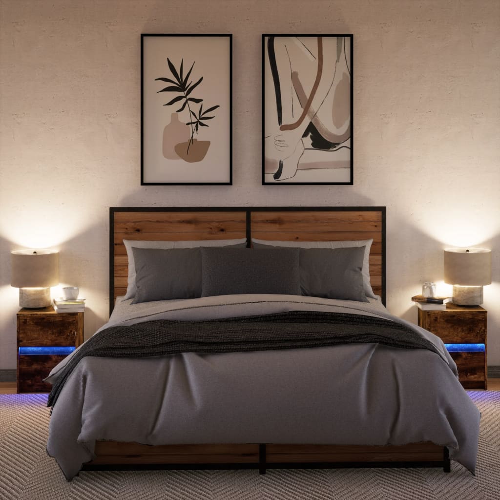 Nachtkastjes met LED 2 st bewerkt hout gerookt eikenkleurig is nu te koop bij PeponiXL, paradijselijk wonen!