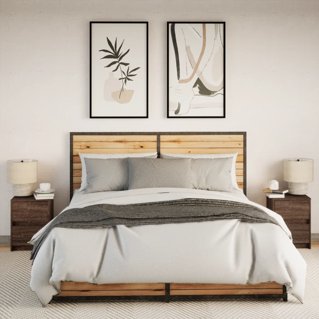 Nachtkastjes met LED 2 st bewerkt hout bruin eikenkleur is nu te koop bij PeponiXL, paradijselijk wonen!