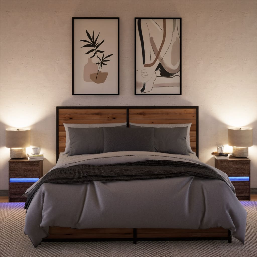 Nachtkastjes met LED 2 st bewerkt hout bruin eikenkleur is nu te koop bij PeponiXL, paradijselijk wonen!