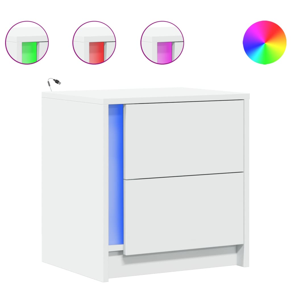 Nachtkastje met LED-verlichting bewerkt hout wit is nu te koop bij PeponiXL, paradijselijk wonen!