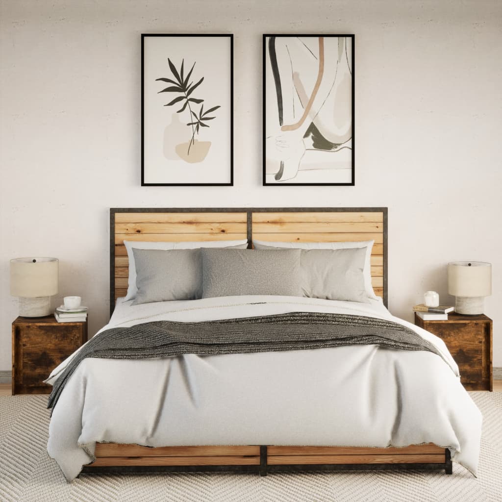 Nachtkastjes met LED 2 st bewerkt hout gerookt eikenkleurig is nu te koop bij PeponiXL, paradijselijk wonen!