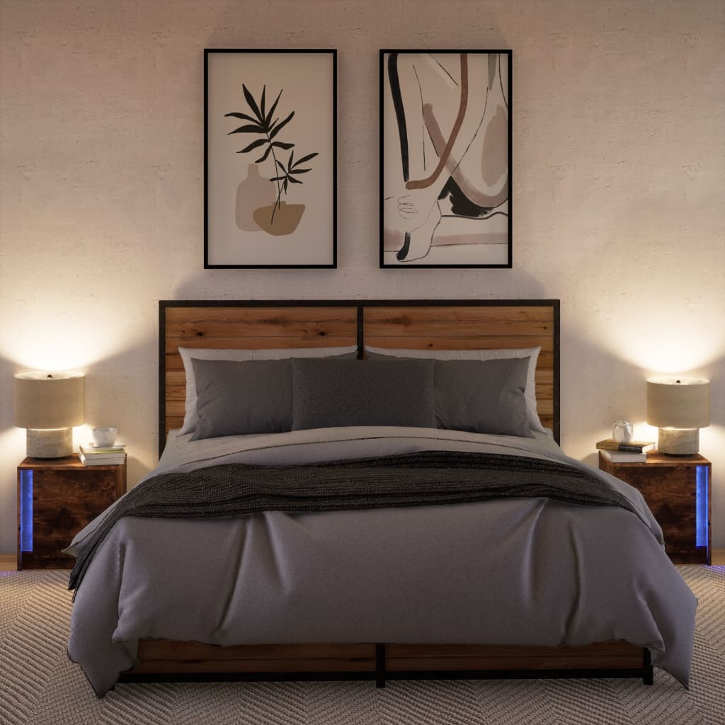 Nachtkastjes met LED 2 st bewerkt hout gerookt eikenkleurig is nu te koop bij PeponiXL, paradijselijk wonen!