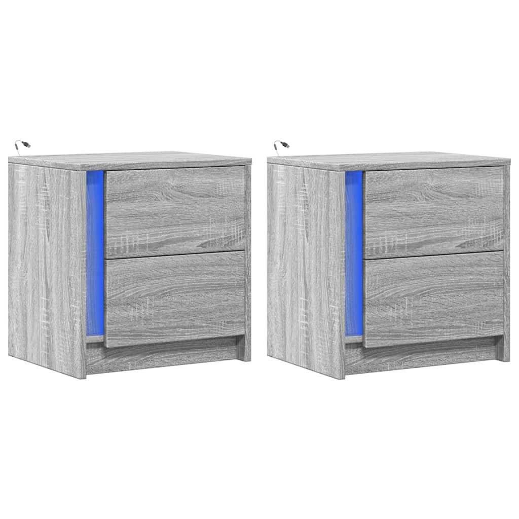 Nachtkastjes met LED-verlichting 2 st bewerkt hout grijs sonoma is nu te koop bij PeponiXL, paradijselijk wonen!