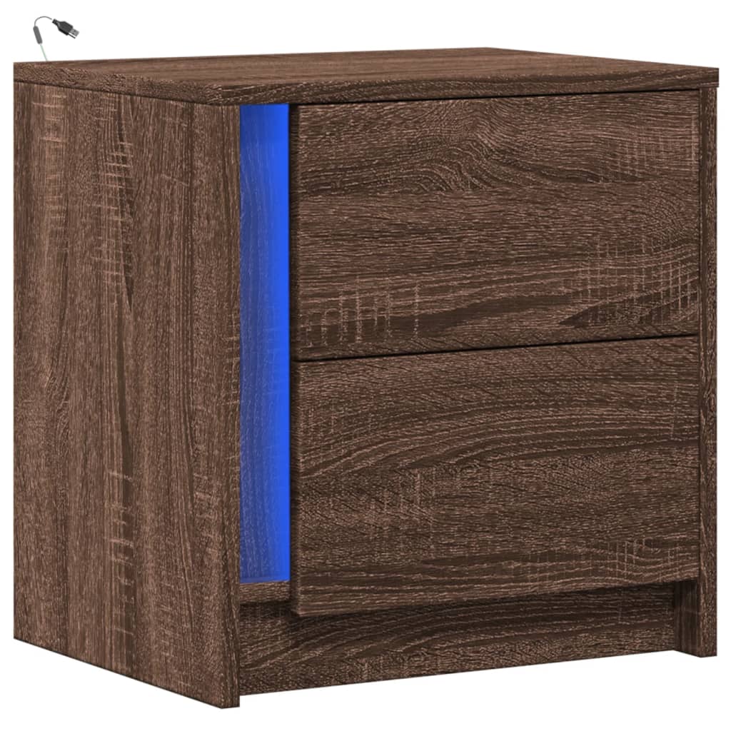 Nachtkastje met LED-verlichting bewerkt hout bruin eikenkleur is nu te koop bij PeponiXL, paradijselijk wonen!