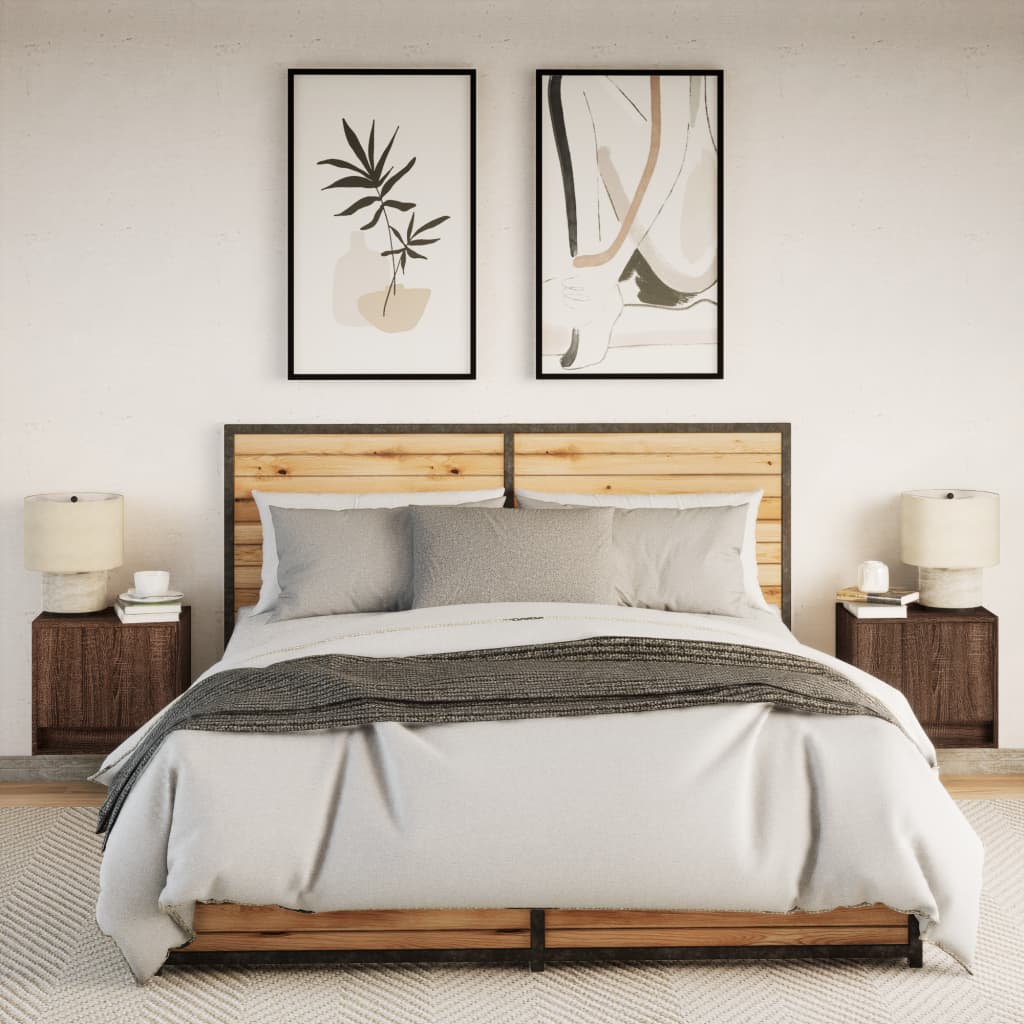 Nachtkastjes met LED's 2 st wandgemonteerd bruin eikenkleur is nu te koop bij PeponiXL, paradijselijk wonen!