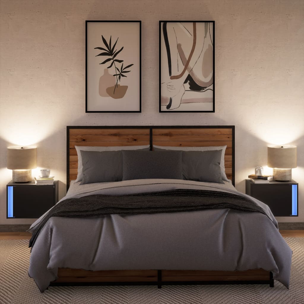 Nachtkastjes met LED's 2 st wandgemonteerd zwart is nu te koop bij PeponiXL, paradijselijk wonen!