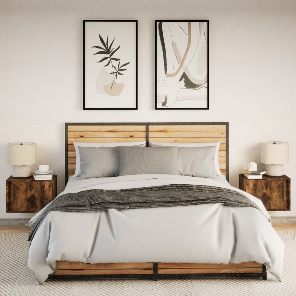 Nachtkastjes met LED's 2 st wandgemonteerd gerookt eikenkleurig is nu te koop bij PeponiXL, paradijselijk wonen!