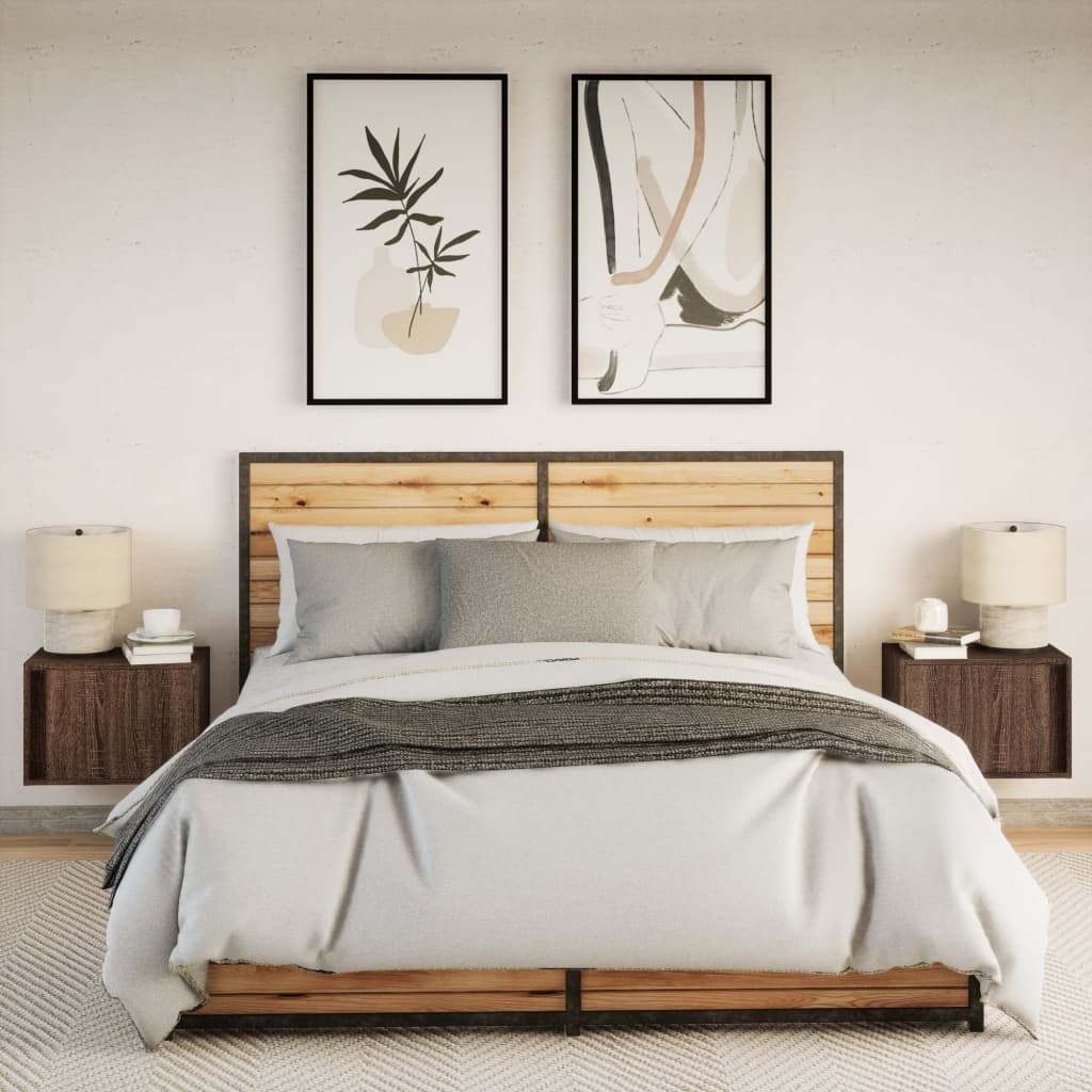 Nachtkastjes met LED's 2 st wandgemonteerd bruin eikenkleur is nu te koop bij PeponiXL, paradijselijk wonen!