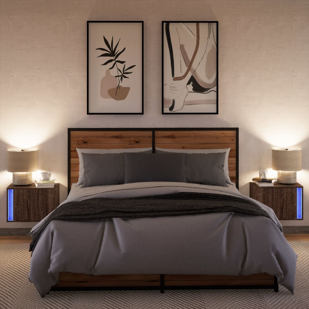 Nachtkastjes met LED's 2 st wandgemonteerd bruin eikenkleur is nu te koop bij PeponiXL, paradijselijk wonen!