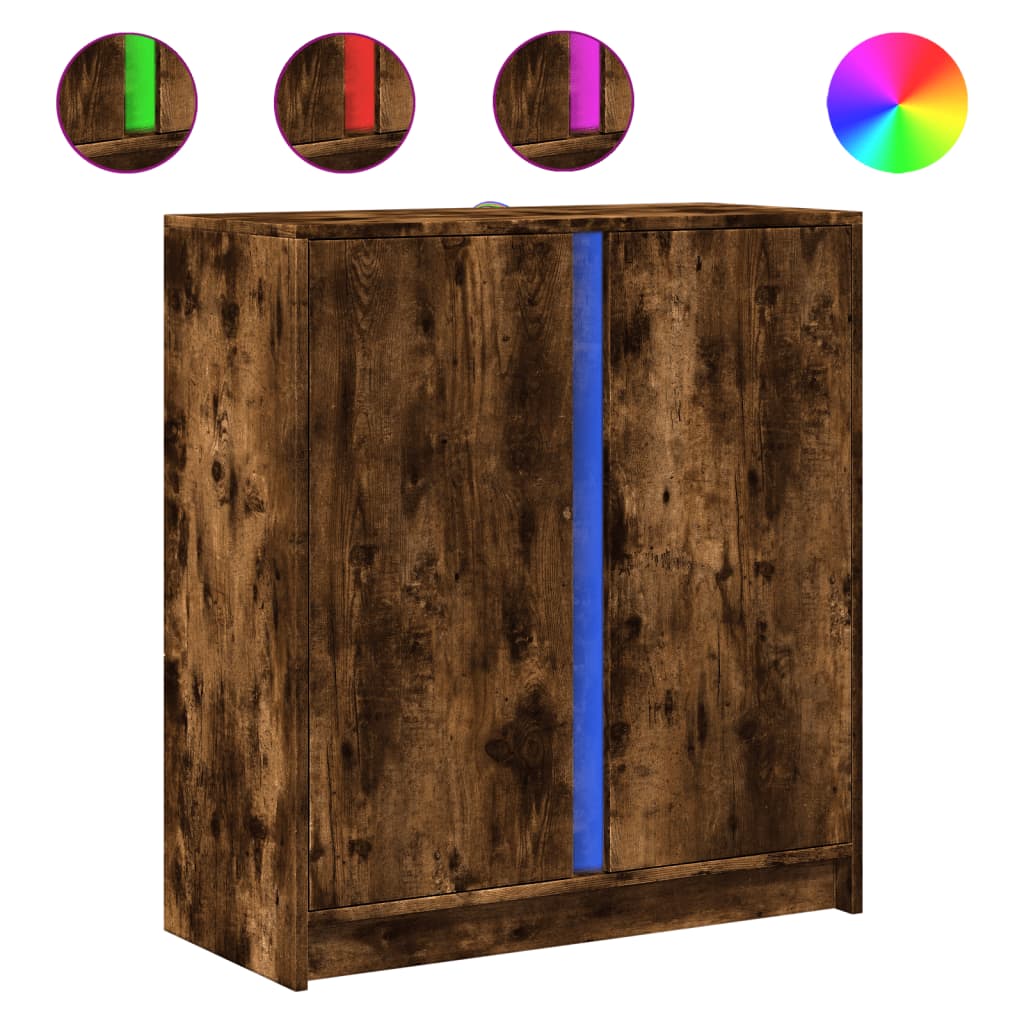 Dressoir met LED 77x34x85 cm bewerkt hout gerookt eikenkleurig is nu te koop bij PeponiXL, paradijselijk wonen!