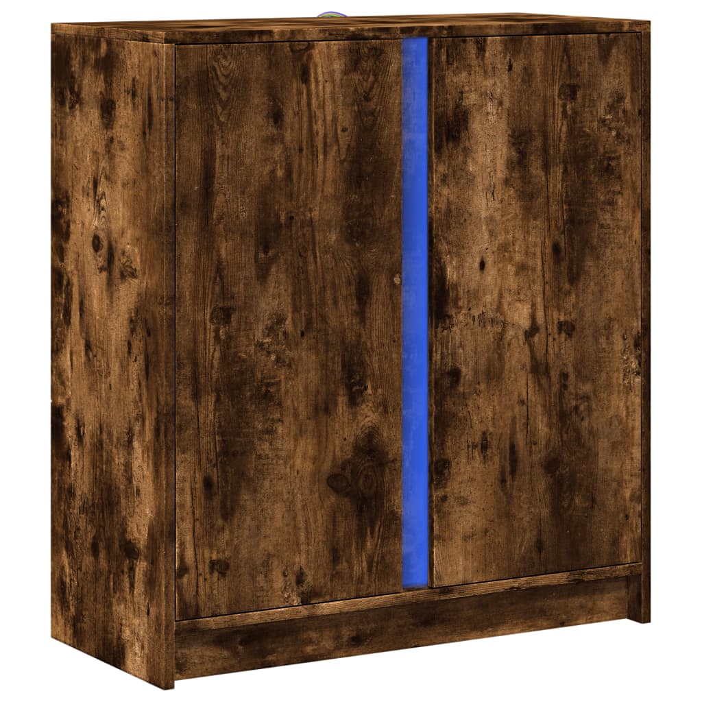 Dressoir met LED 77x34x85 cm bewerkt hout gerookt eikenkleurig is nu te koop bij PeponiXL, paradijselijk wonen!