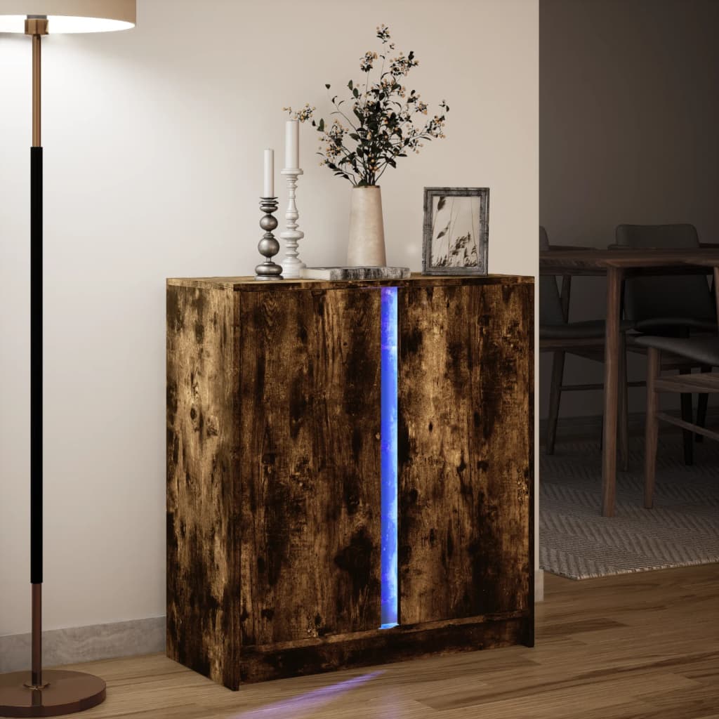 Dressoir met LED 77x34x85 cm bewerkt hout gerookt eikenkleurig is nu te koop bij PeponiXL, paradijselijk wonen!