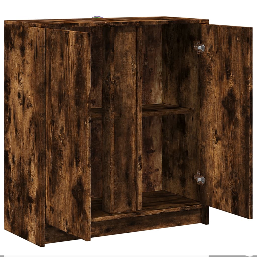 Dressoir met LED 77x34x85 cm bewerkt hout gerookt eikenkleurig is nu te koop bij PeponiXL, paradijselijk wonen!