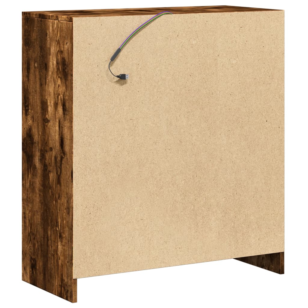 Dressoir met LED 77x34x85 cm bewerkt hout gerookt eikenkleurig is nu te koop bij PeponiXL, paradijselijk wonen!