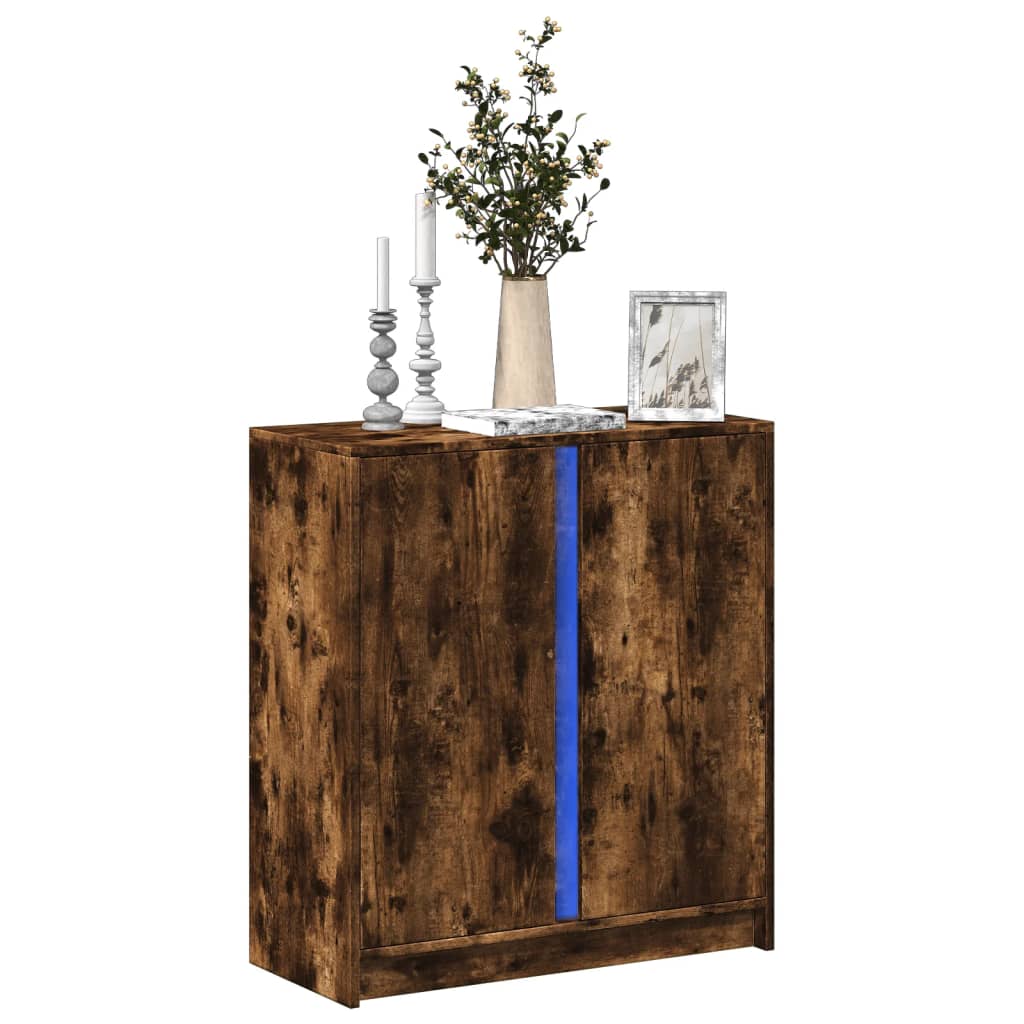 Dressoir met LED 77x34x85 cm bewerkt hout gerookt eikenkleurig is nu te koop bij PeponiXL, paradijselijk wonen!