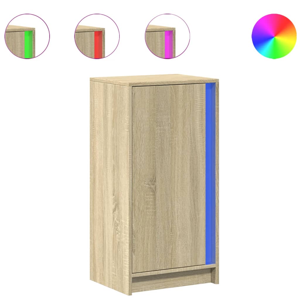 Dressoir met LED 42,5x34x85 cm bewerkt hout sonoma eikenkleurig is nu te koop bij PeponiXL, paradijselijk wonen!