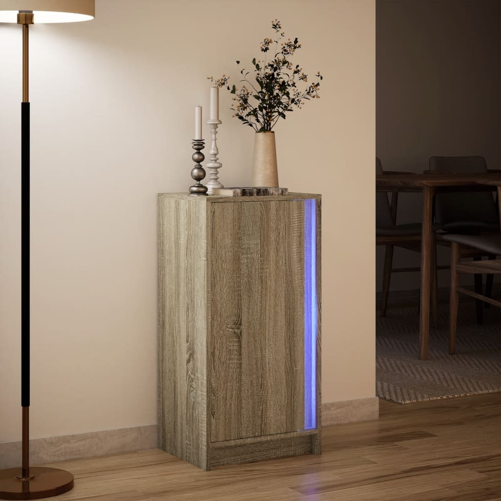 Dressoir met LED 42,5x34x85 cm bewerkt hout sonoma eikenkleurig is nu te koop bij PeponiXL, paradijselijk wonen!