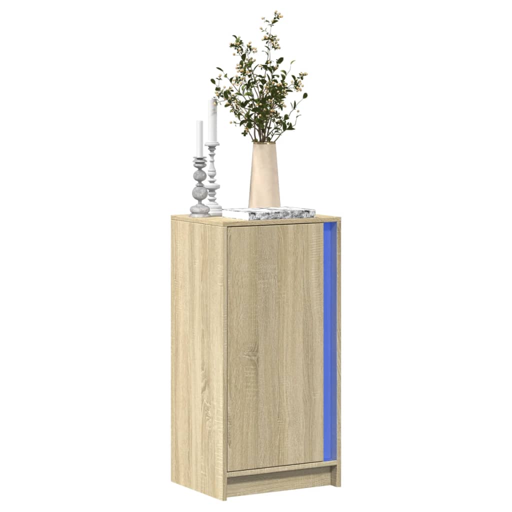 Dressoir met LED 42,5x34x85 cm bewerkt hout sonoma eikenkleurig is nu te koop bij PeponiXL, paradijselijk wonen!