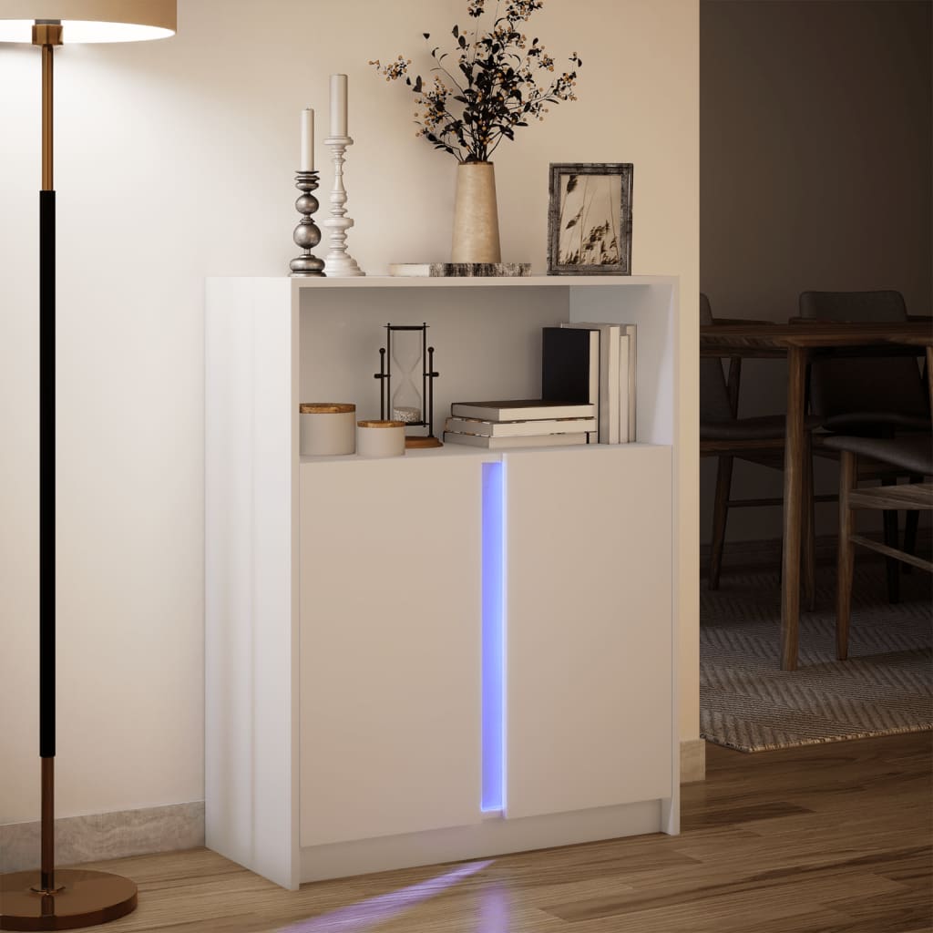 Dressoir met LED 77x34x100 cm bewerkt hout wit is nu te koop bij PeponiXL, paradijselijk wonen!