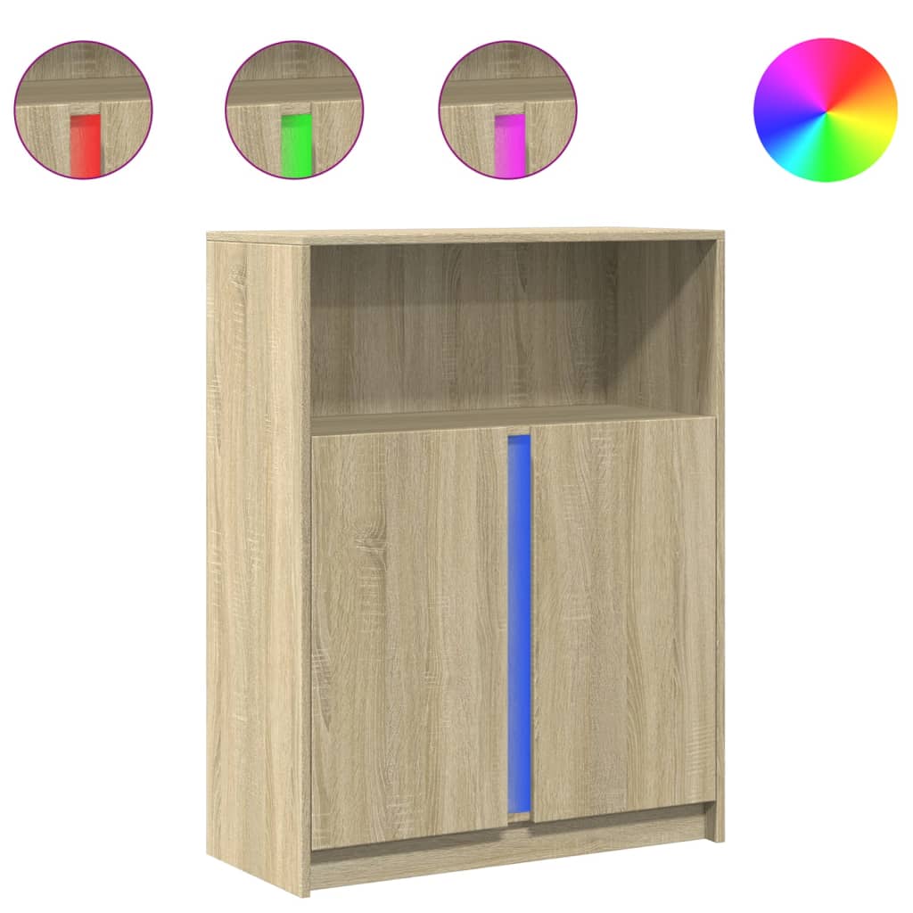 Dressoir met LED 77x34x100 cm bewerkt hout sonoma eikenkleurig is nu te koop bij PeponiXL, paradijselijk wonen!