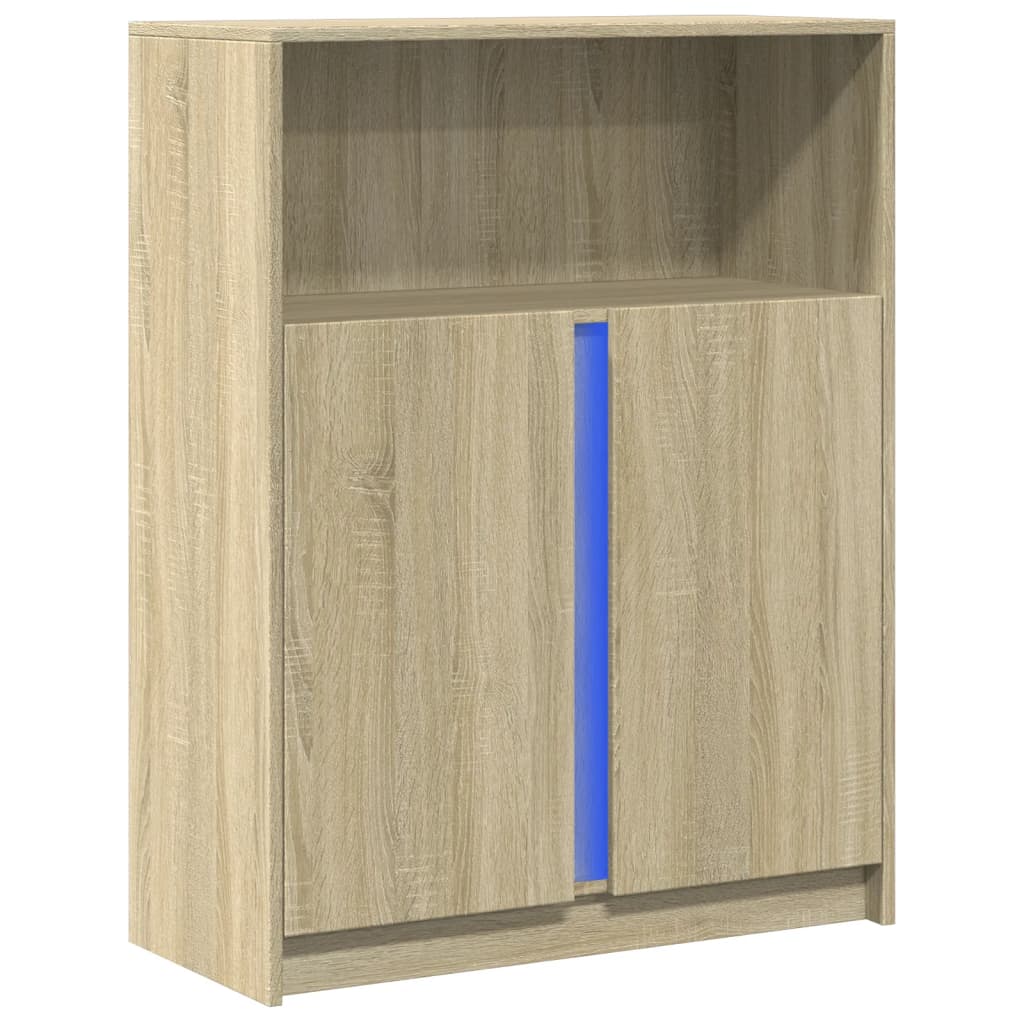 Dressoir met LED 77x34x100 cm bewerkt hout sonoma eikenkleurig is nu te koop bij PeponiXL, paradijselijk wonen!