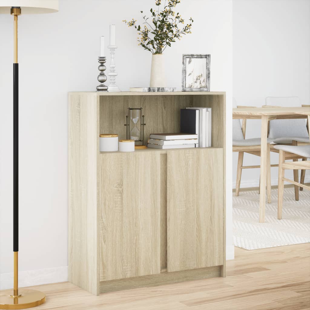 Dressoir met LED 77x34x100 cm bewerkt hout sonoma eikenkleurig is nu te koop bij PeponiXL, paradijselijk wonen!