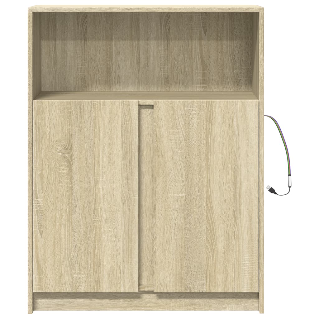 Dressoir met LED 77x34x100 cm bewerkt hout sonoma eikenkleurig is nu te koop bij PeponiXL, paradijselijk wonen!